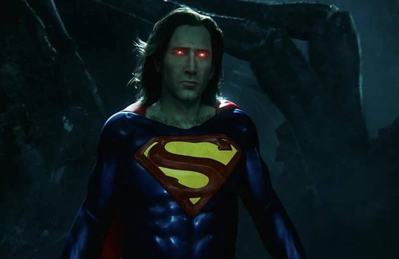 Ein stark computerbearbeiteter Nicolas Cage als Superman in "The Flash" (Bild: Warner Bros.)