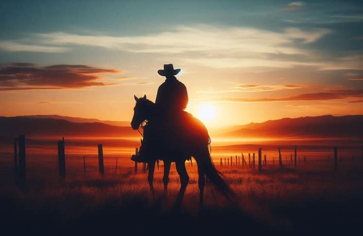 Der Marlboro Man reitet dem Sonnenuntergang unaufhaltsam entgegen (Bild per KI erstellt)