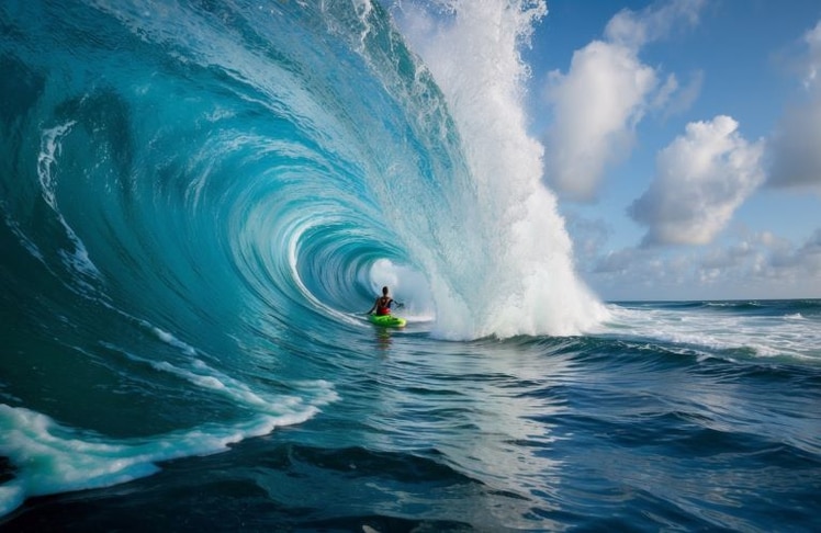 "Big Waves in a Calm Sea“ von Gilang Ramadhan – Gewinner des People’s Choice Awards in der Kategorie Generative Kunst bei den ColorPro Awards 2024. Dieses beeindruckende Werk symbolisiert Widerstandskraft und Balance inmitten der Naturgewalten. © Gilang Ramadhan/ViewSonic