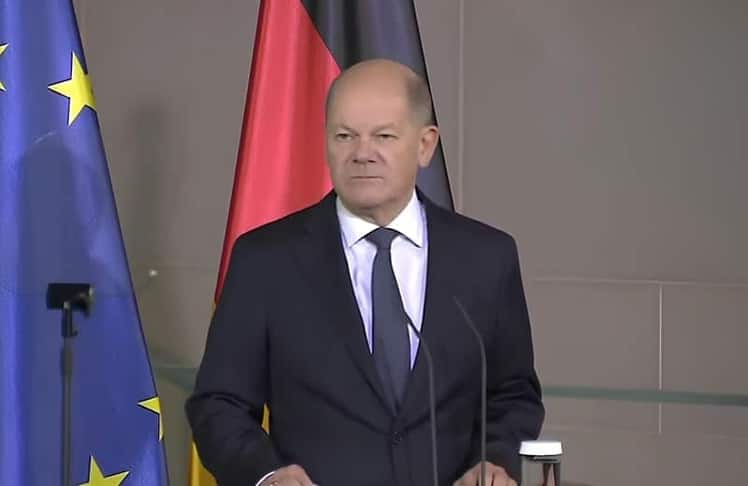 Kanzler Olaf Scholz bei seiner Erklärung am Mittwoch