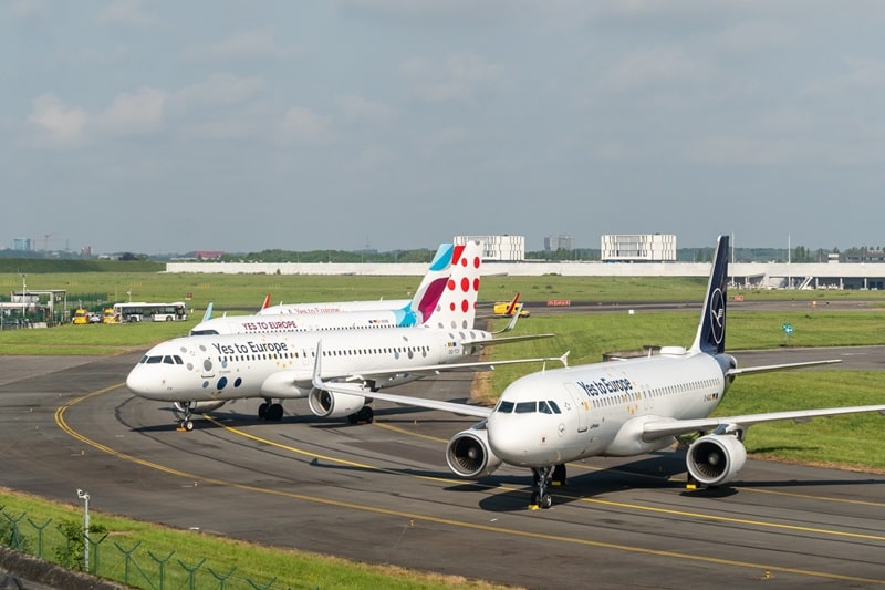 Gipfeltreffen der europafreundlichen Airbus-Modelle in Brüssel Mitte Mai 2024 (Bild: Lufthansa)
