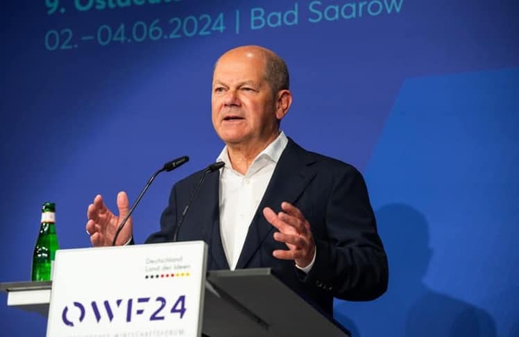 Olaf Scholz am Sonntag auf dem OWF24 während seiner Eröffnungs-Keynote (Bild: Ostdeutsches Wirtschaftsforum / Land der Ideen Bernd Brundert)