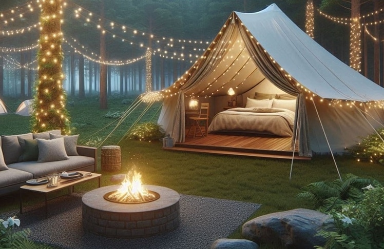 So edel kann Camping sein: Wie sich KI ein wirklich gemütliches Glamping-Setup vorstellt