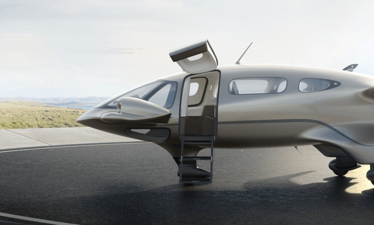 Lilium Pioneer Edition: Ein Blick auf die Seitenansicht des innovativen Flugtaxis aus Titan, das als Siebensitzer neue Maßstäbe für die urbane Mobilität setzen soll. © Lilium