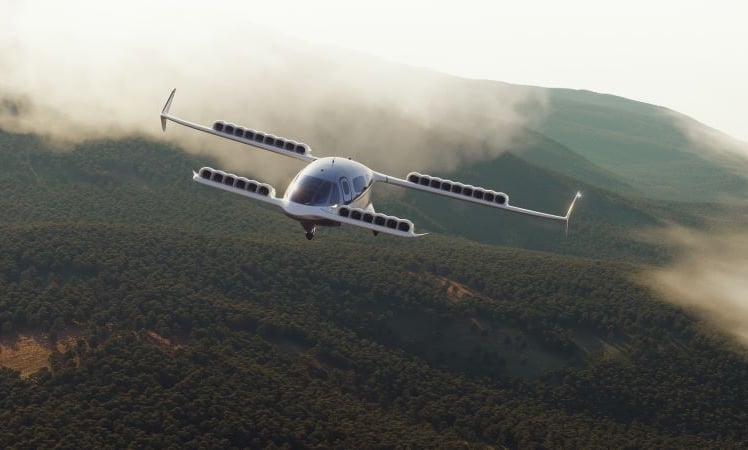 Der Lilium-Jet im Flug: Mit der 50-Millionen-Euro-Hilfe aus Bayern soll das innovative Flugtaxi-Projekt den Durchbruch in die Serienproduktion schaffen. © Lilium