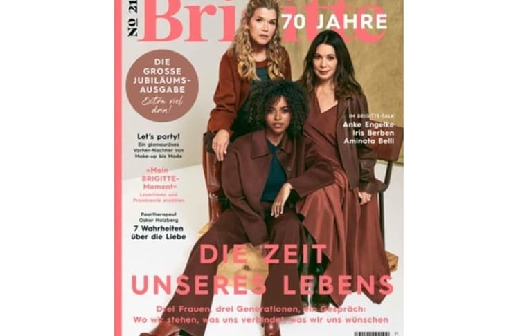 Das Cover der Jubiläumsausgabe mit Iris Berben, Aminata Belli und Anke Engelke. © G+J Medien GmbH