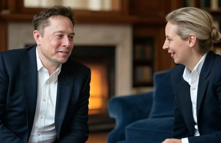 So stellt sich Grok - der in X intergrierte KI-Assistent - eine leibhaftige Gesprächssituation zwischen Elon Musk und Alice Weidel vor