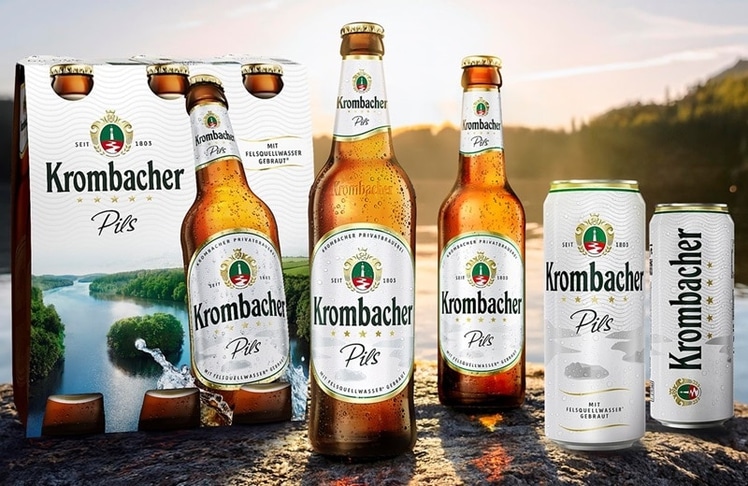 Ab Mitte Februar erstrahlen zunächst Krombacher Pils und Krombacher Pils Alkoholfrei im neuen Produktdesign