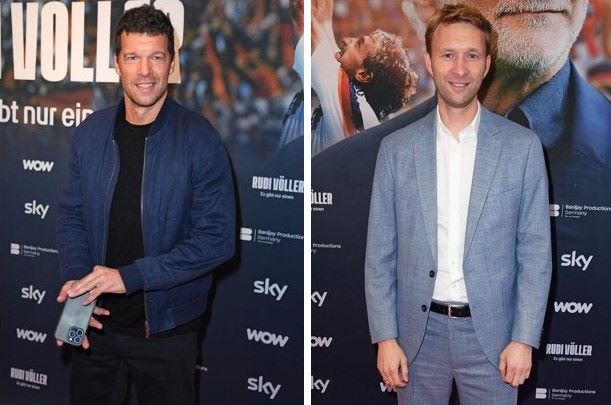 Ex-Nationalmannschaftskapitän Michael Ballack und Bayer-Leverkusen-Geschäftsführer Simon Rolfes auf dem Roten Teppich der Sky Original Premiere. © BrauerPhotos/F. Seidel